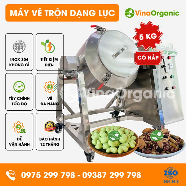 MVTL05-V1 - Máy vê trộn dạng lục 5kg có nắp, vê trộn ngũ cốc, hạt điều wasabi