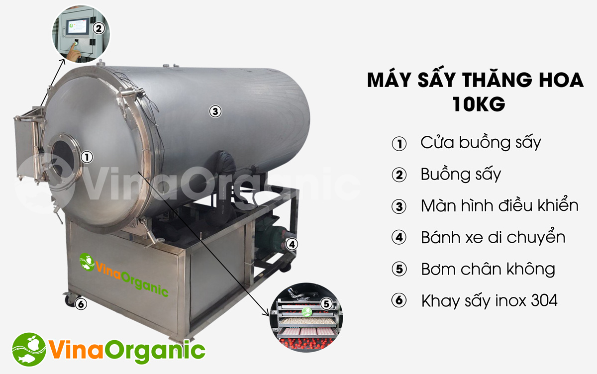 Máy sấy thăng hoa của 10kg model STH010, sấy thăng hoa các sản phẩm: nông sản, thủy sản, sữa chua, thảo dược... Hotline/Zalo: 0975299798 – 0938299798.