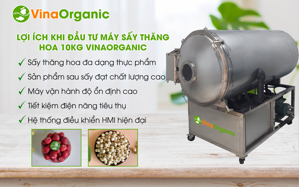 Máy sấy thăng hoa của 10kg model STH010, sấy thăng hoa các sản phẩm: nông sản, thủy sản, sữa chua, thảo dược... Hotline/Zalo: 0975299798 – 0938299798.