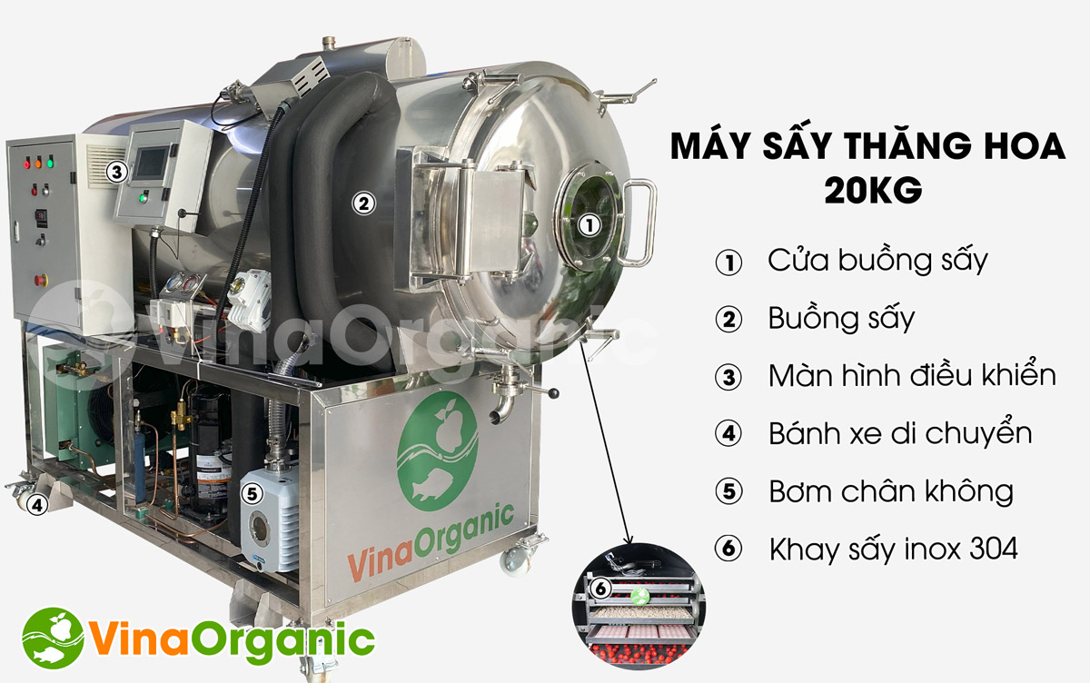 Máy sấy thăng hoa của 20kg model STH020, sấy thăng hoa các sản phẩm: nông sản, thủy sản, sữa chua, thảo dược... Hotline/Zalo: 0975299798 – 0938299798.