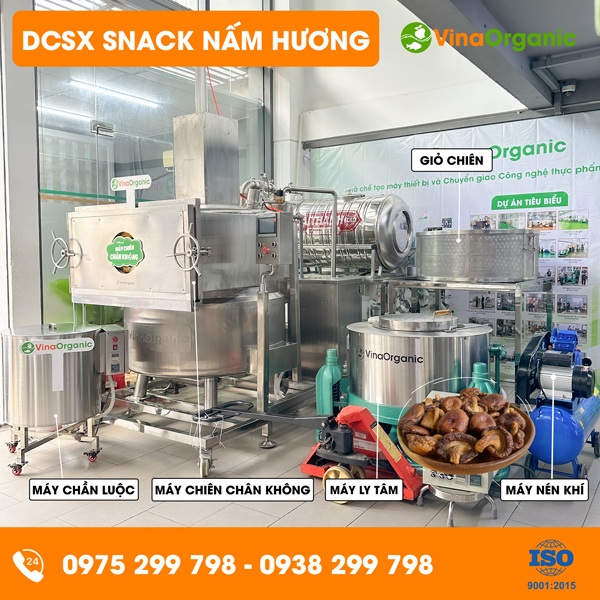 Dây chuyền sản xuất snack nấm hương giòn xốp, mặn ngọt hài hòa