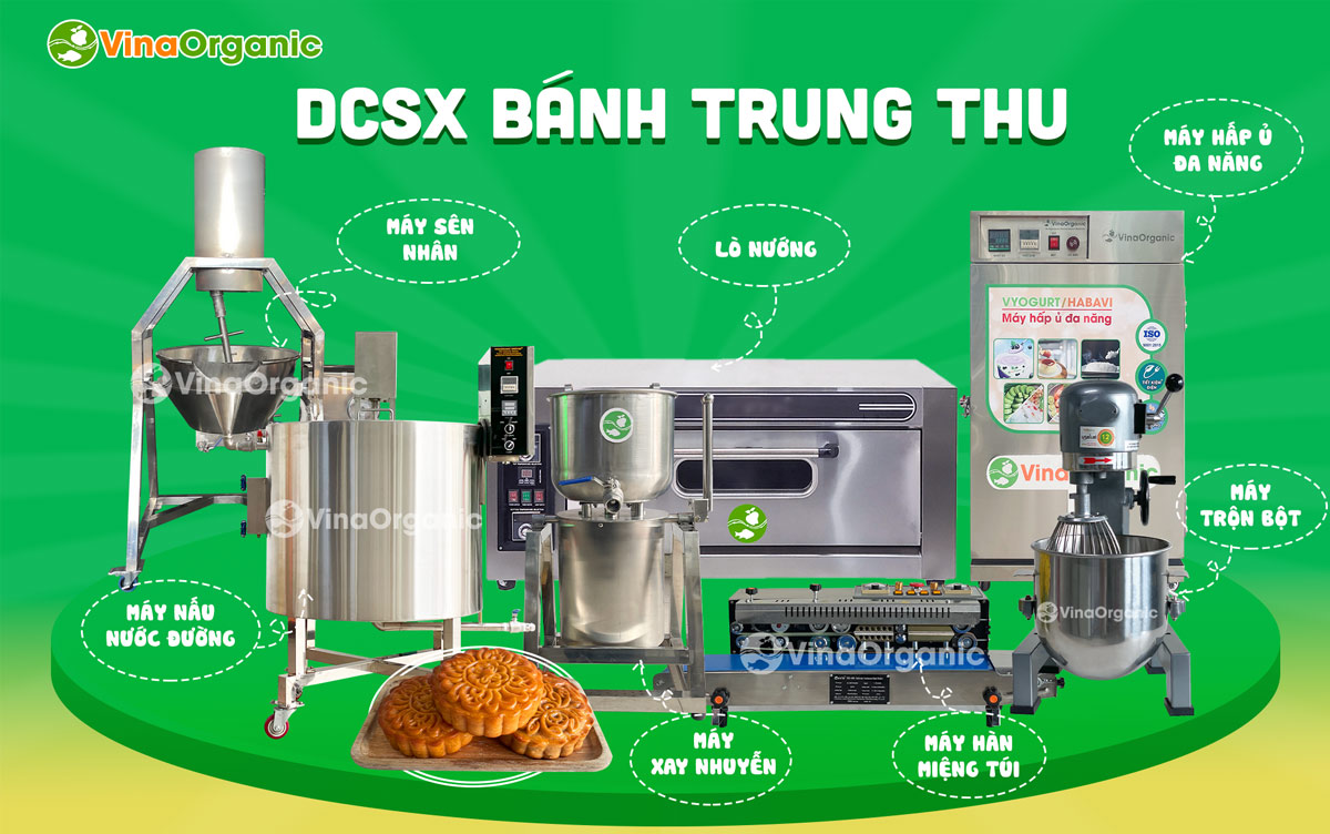 VinaOrganic cung cấp dây chuyền sản xuất bánh trung thu mềm dẻo, vỏ bánh không nứt vỡ, thơm ngon. Liên hệ Hotline: 0975299798 - 0938299798.