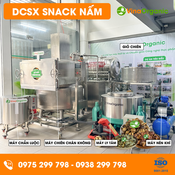Dây chuyền sản xuất snack nấm giòn rụm, siêu ngon