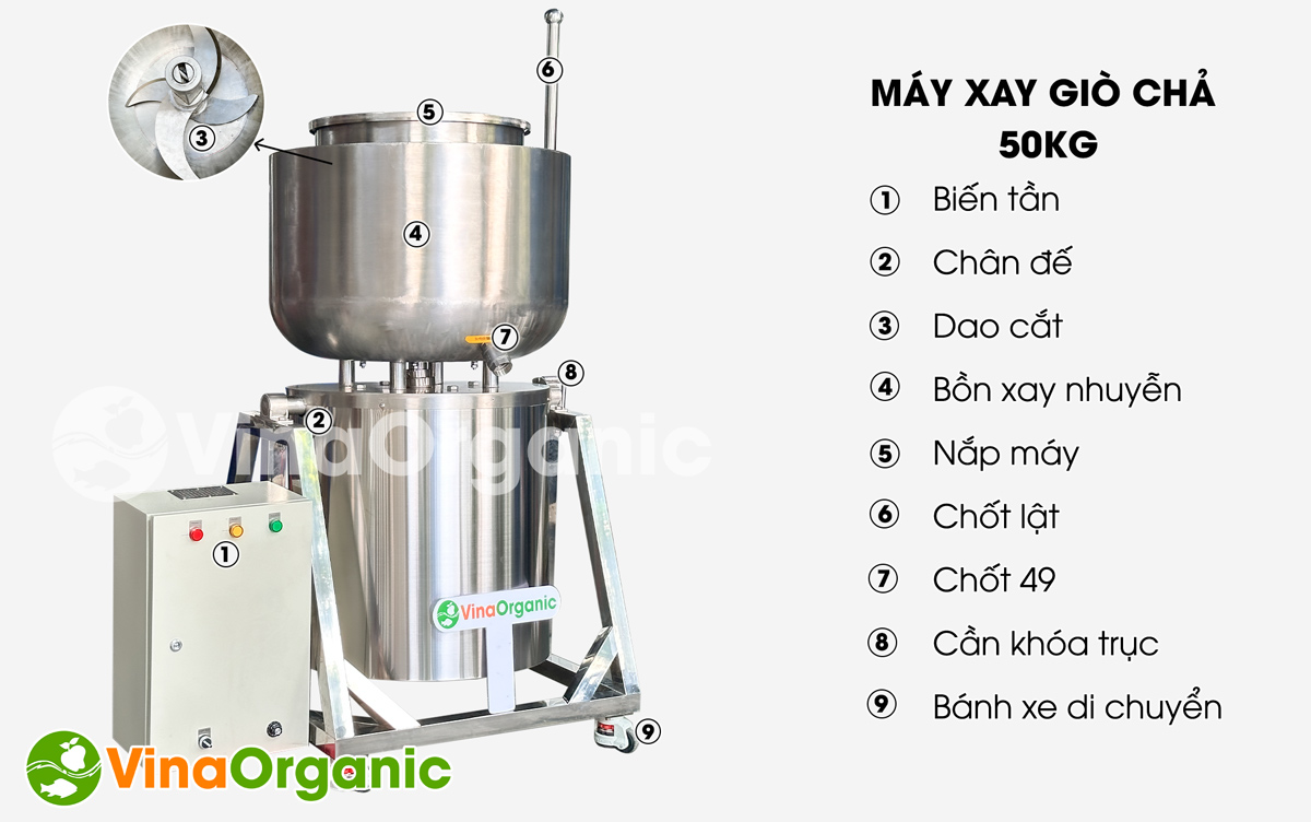 Máy xay giò chả 50kg có công suất mạnh mẽ, năng suất 50kg, tiết kiệm thời gian, dễ vệ sinh. Liên hệ Hotline/Zalo 0975299798 – 0938299798.