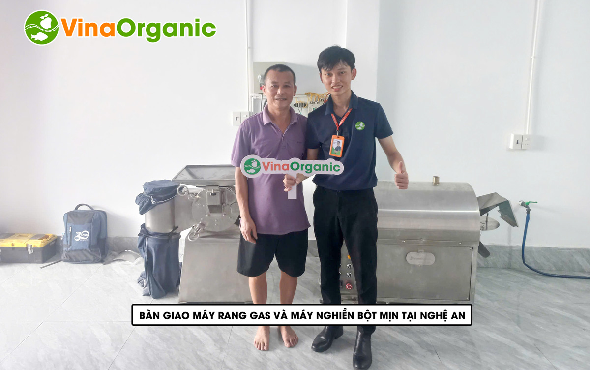 VinaOrganic đã có buổi bàn giao và lắp đặt máy rang gas, máy nghiền bột mịn tại Nghệ An. Máy vận hành ổn định, góp phần nâng cao năng suất