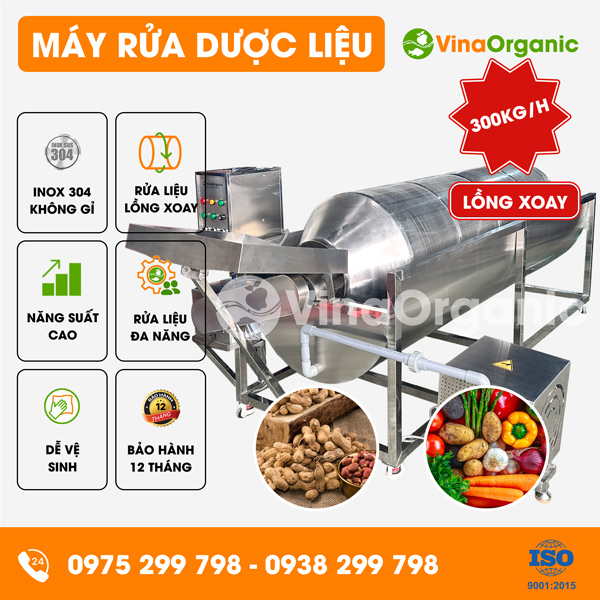 RBT300X - Máy rửa nông sản, dược liệu dạng lồng xoay 300kg/h, rửa nhanh chóng, chất lượng