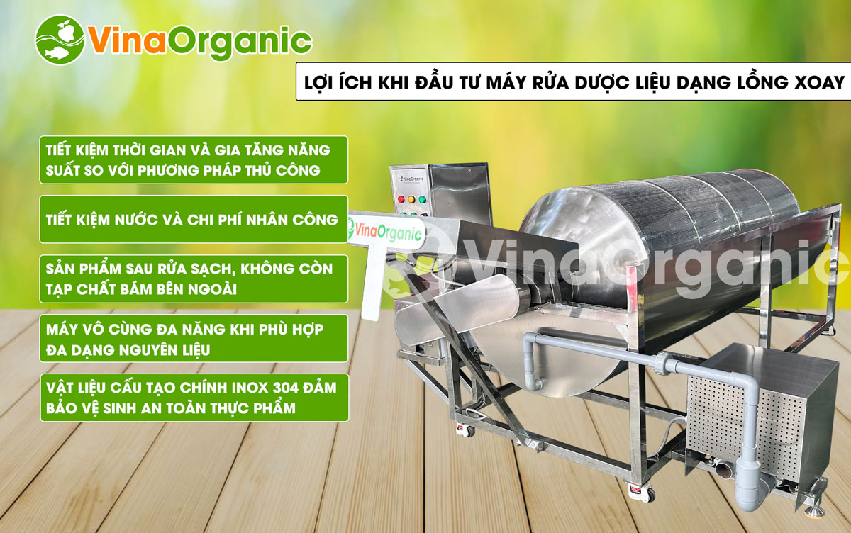 RBT300X - Máy rửa dược liệu dạng lồng xoay, rửa nông sản, thủy sản nhanh chóng, chất lượng. Liên hệ Hotline/Zalo 0975299798 – 0938299798.
