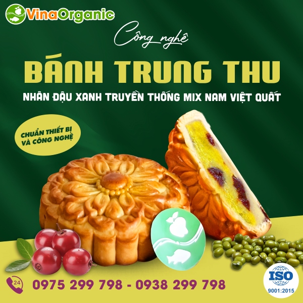 Chuyển giao công nghệ Bánh Trung thu nhân đậu xanh truyền thống mix Nam Việt Quất