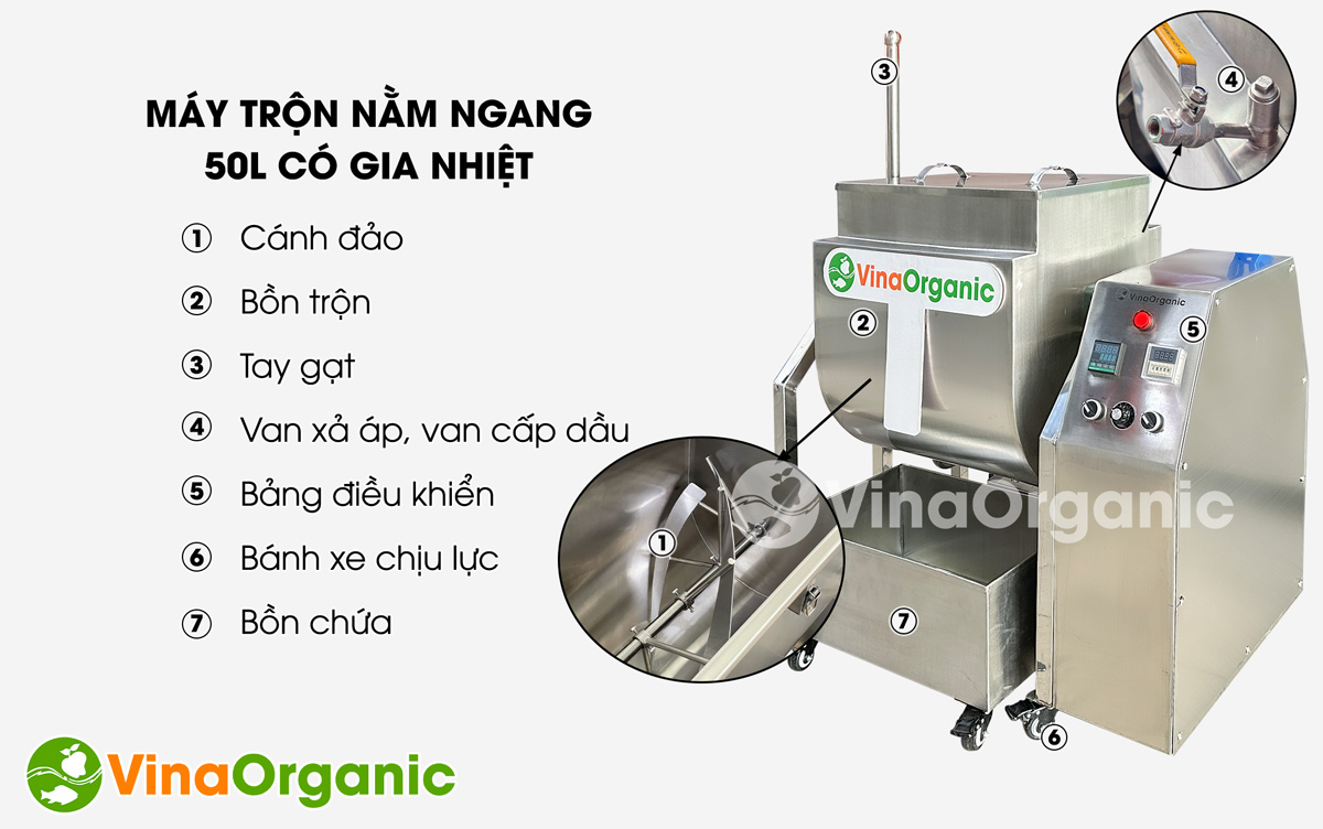 MTN050H - Máy trộn nằm ngang 50L có gia nhiệt sao khô gà, khô bò, chà bông chất lượng . Liên hệ ngay số Hotline/Zalo 0938299798 - 0975299798 để được tư vấn!
