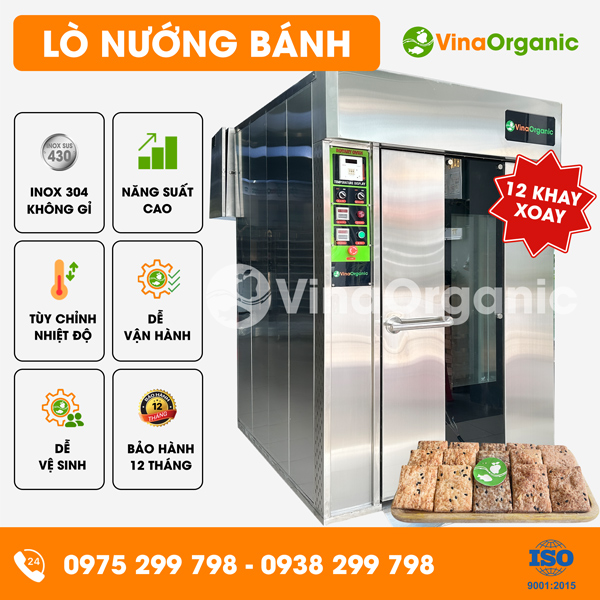 LN012X - Lò nướng bánh 12 khay xoay, nướng bánh mầm gạo lứt, bánh tart trứng