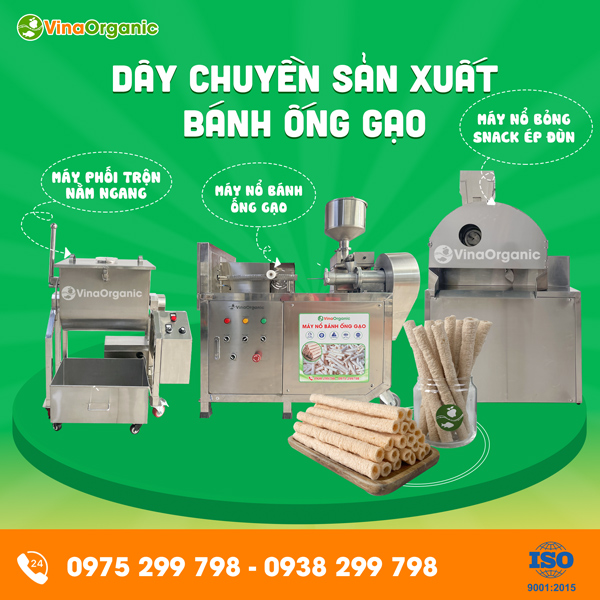  Dây chuyền sản xuất bánh ống gạo, snack bỏng gạo, thơm ngon, hấp dẫn