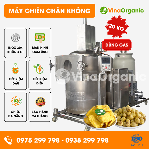 MC020G - Máy chiên chân không 20kg dùng gas, chiên mít sấy giòn, hạt sen sấy giòn