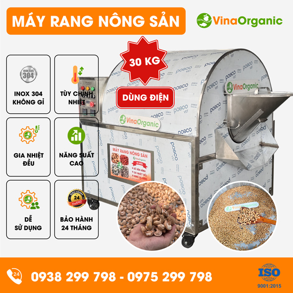 MRD030 - Máy rang nông sản dùng điện 30kg, rang hạt điều, đậu nành