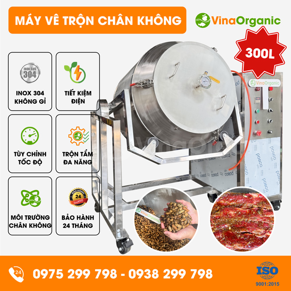 MVA300 - Máy vê trộn ướp chân không 300L, tẩm ướp đậu phộng, thịt, hải sản