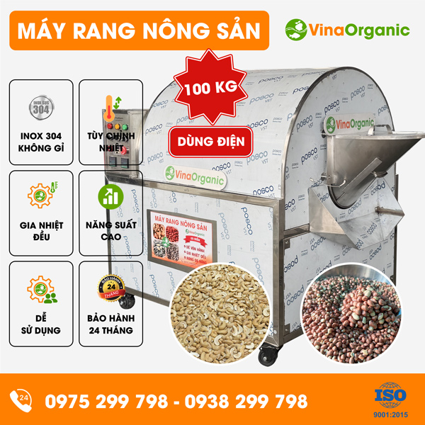 MRD100 - Máy rang nông sản dùng điện 100kg, rang hạt điều, đậu phộng